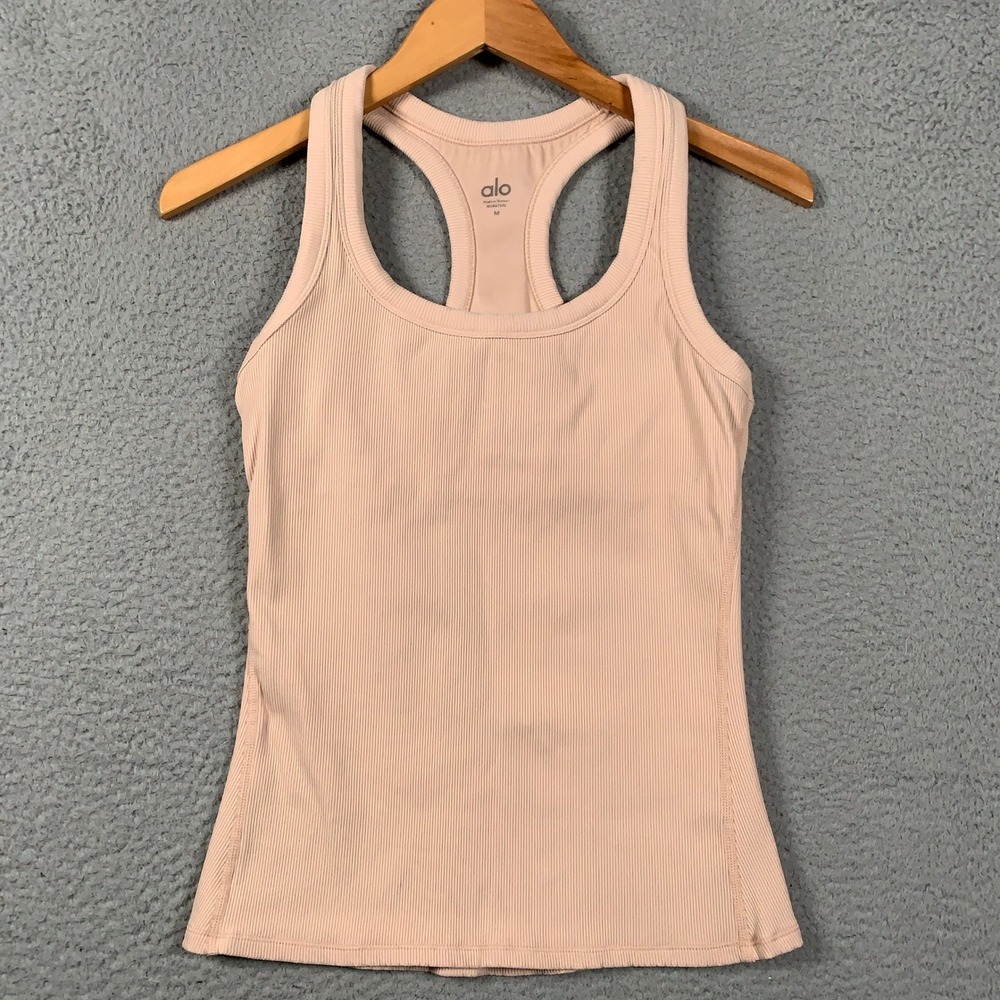 Alo Yoga Wellness Rib Tank Top Women's Medium Pink Racerback Sleeveless Athletic